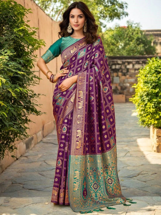 Magenta Woven Silk Saree For Women - Rheycart