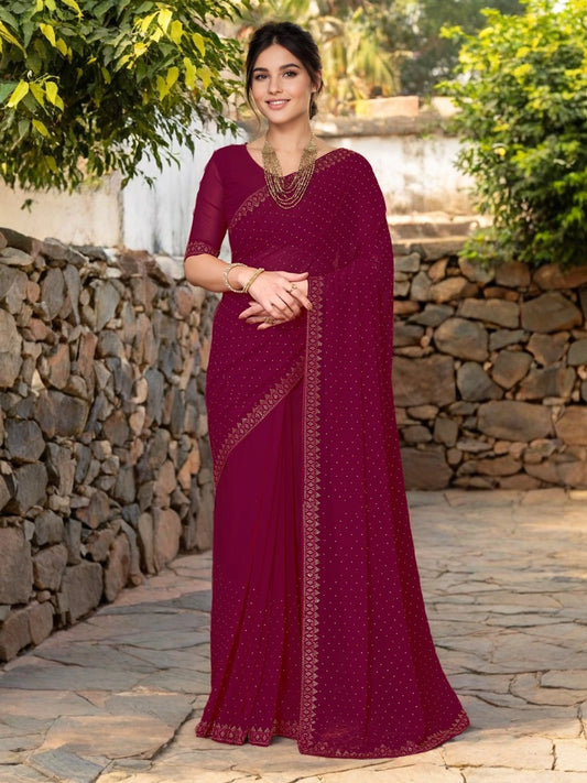 Pure Georgette Saree With Stone Work - Rheycart