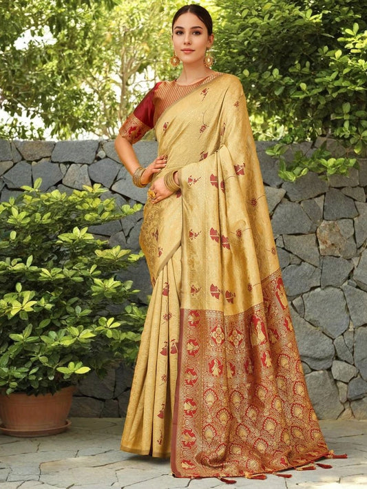 Heavy Banarasi Golden Silk Saree For Women - Rheycart