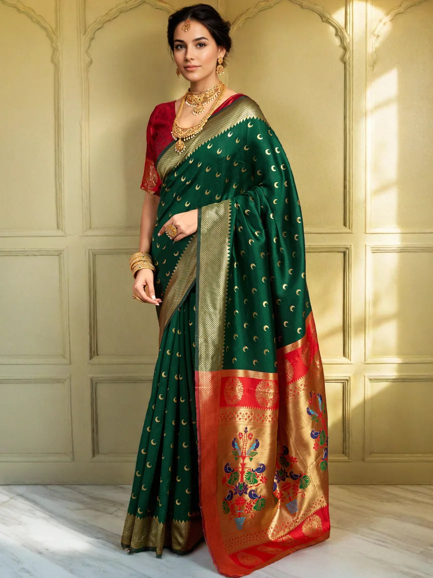 Exquisite Floral Motif Silk Saree with Peacock Design - Rheycart