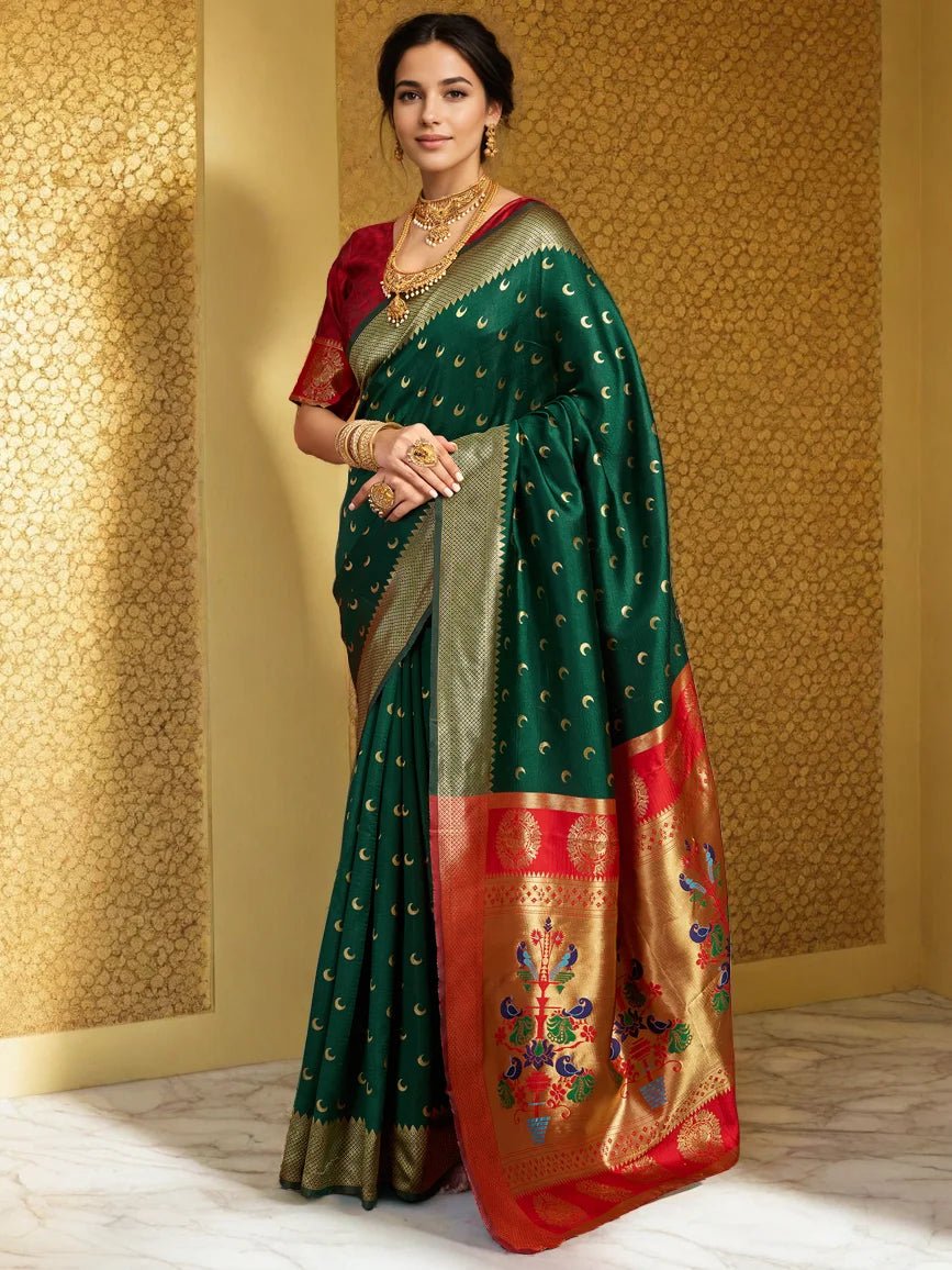 Exquisite Floral Motif Silk Saree with Peacock Design - Rheycart