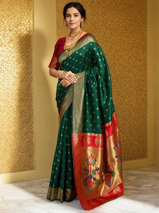 Exquisite Floral Motif Silk Saree with Peacock Design - Rheycart