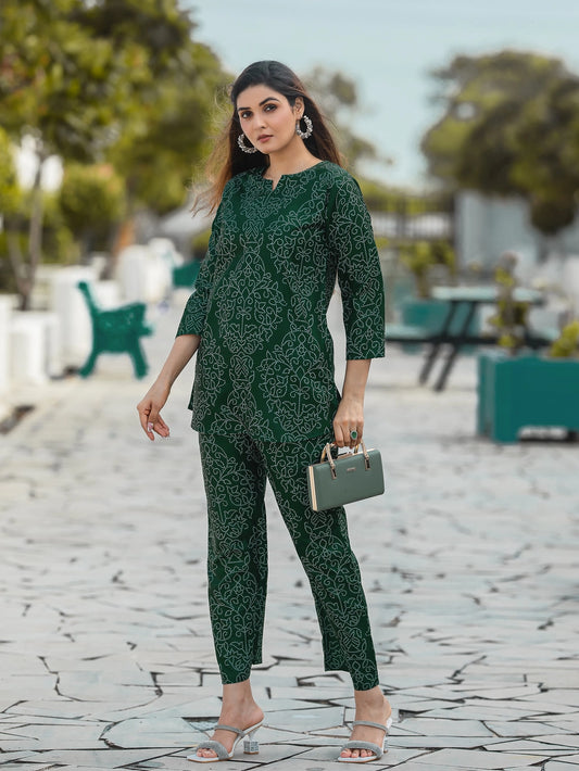 Emerald Green Cotton Line Co-ord set - Rheycart