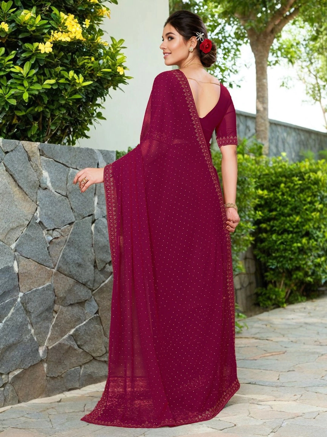 Pure Georgette Saree With Stone Work - Rheycart