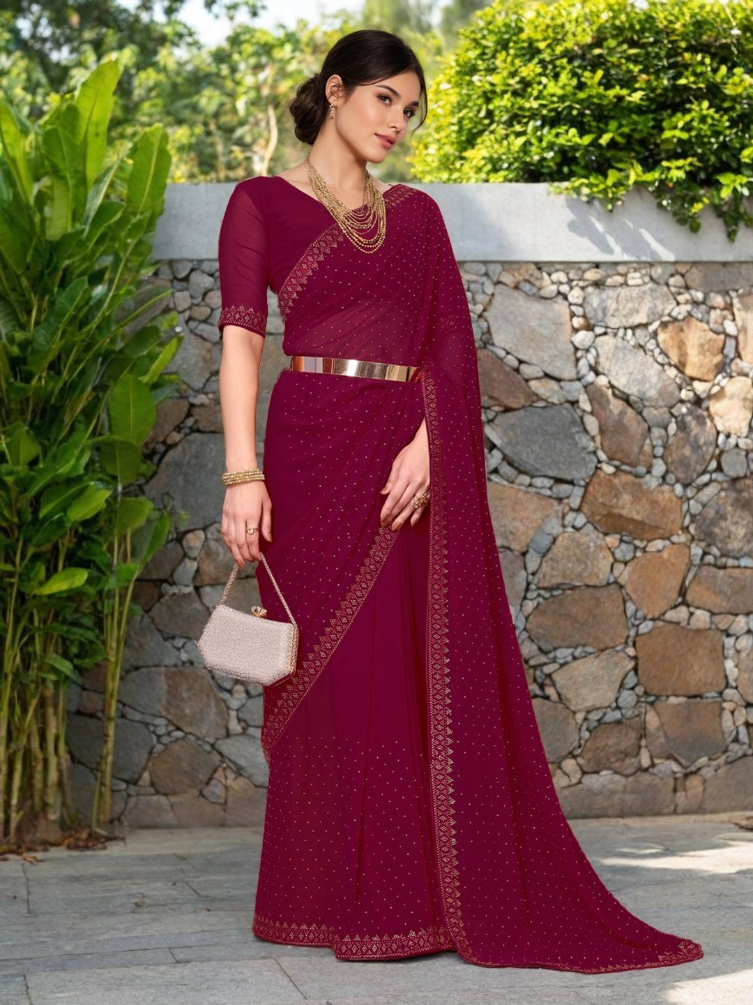 Pure Georgette Saree With Stone Work - Rheycart