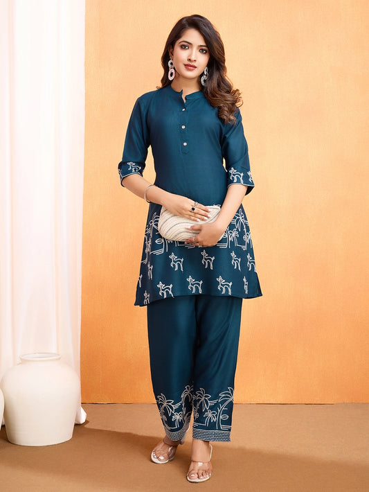 Rama Color Embroidered Viscose Rayon Co-ord Set - Rheycart