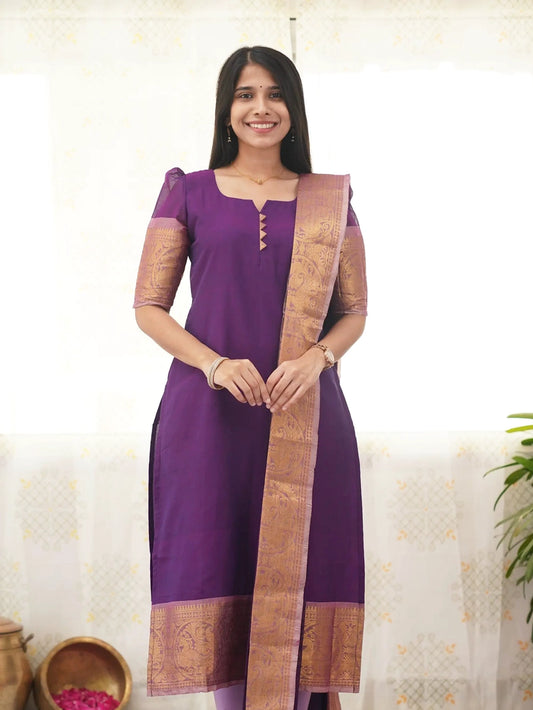Kanchi Cotton Purple Kurti And Dupatta - Rheycart