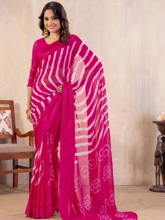 Pink Georgette Printed Saree For Casual Wear