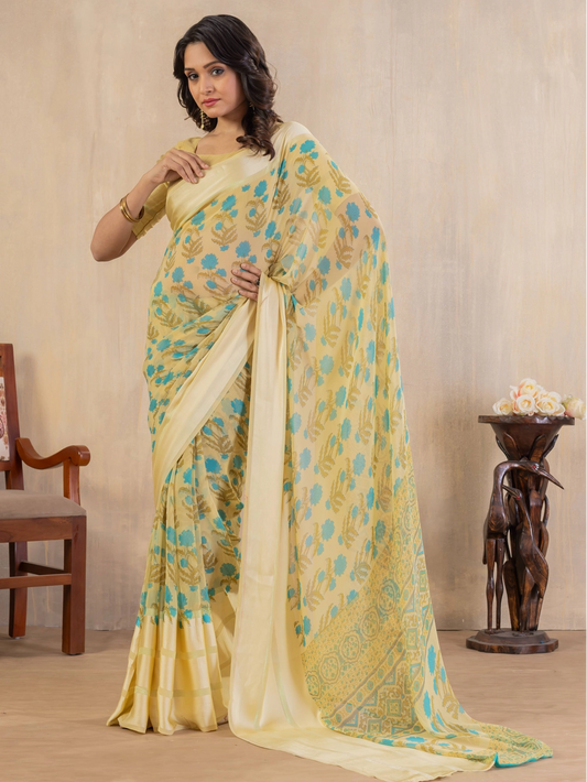 Light Yellow Georgette Bollywood Saree