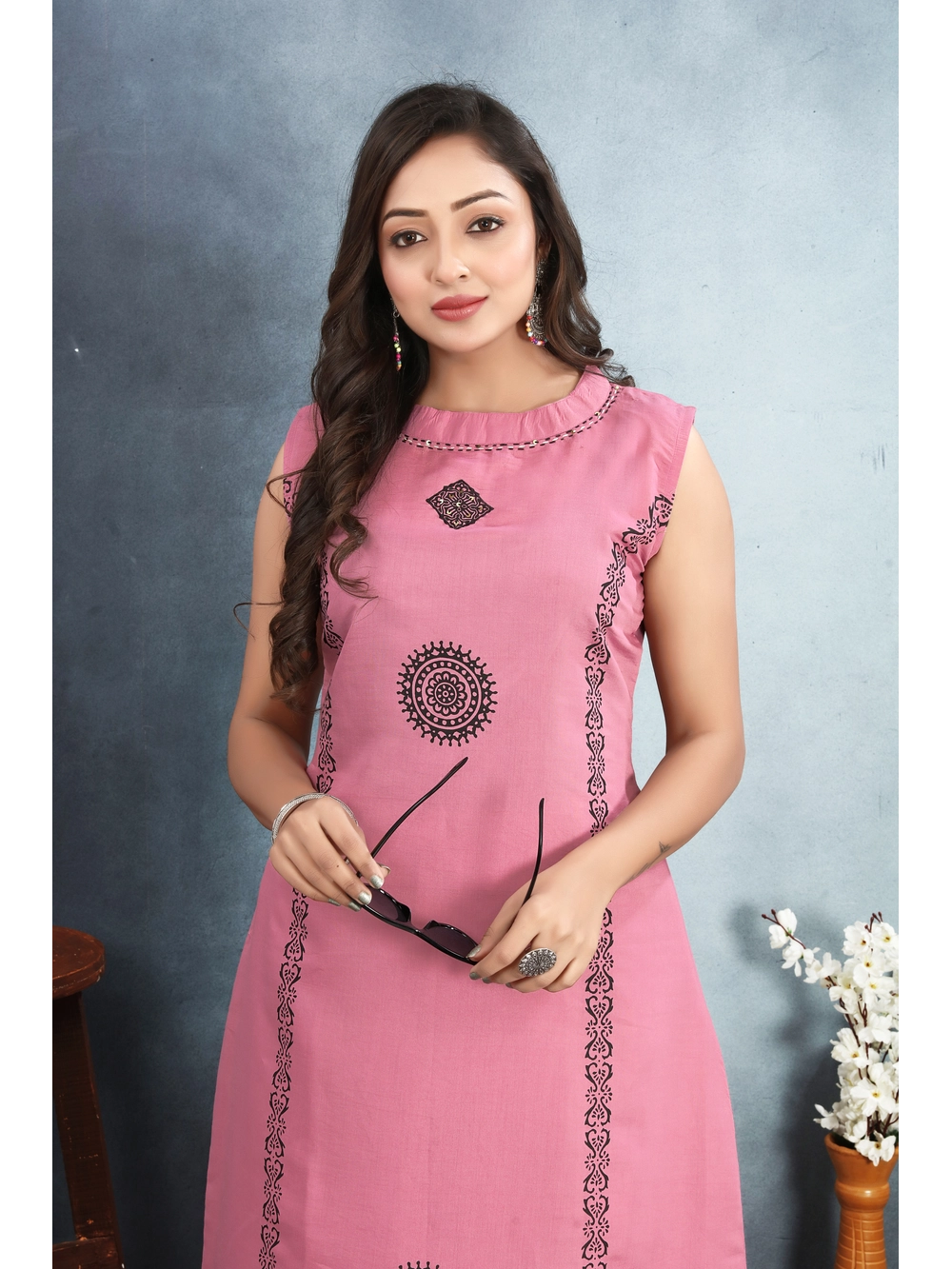 Roman Silk Pink Kurti Set For Women - Rheycart