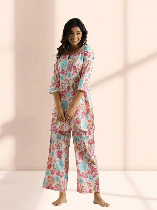 Pastel Floral Printed Women's Co-ord Set - Rheycart