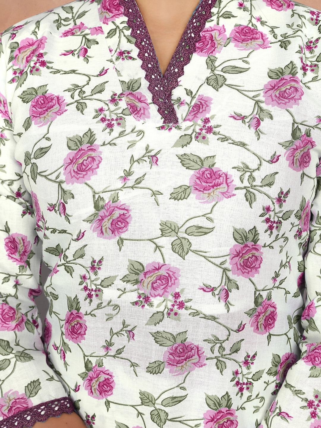 Cotton Blend Pink Floral Design Kurta Set - Rheycart