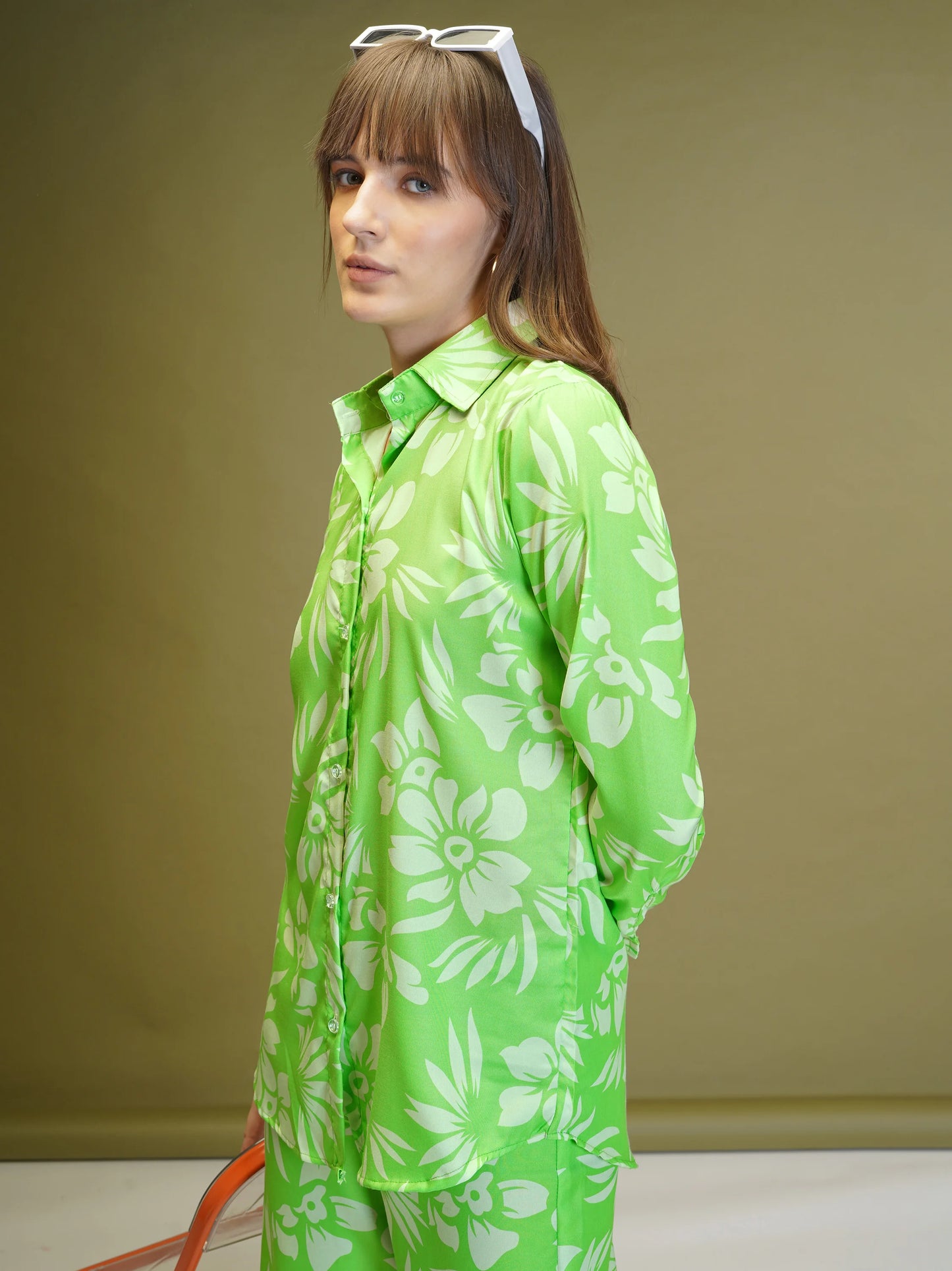 Neon Green Floral Co-ord Set For Women - Rheycart