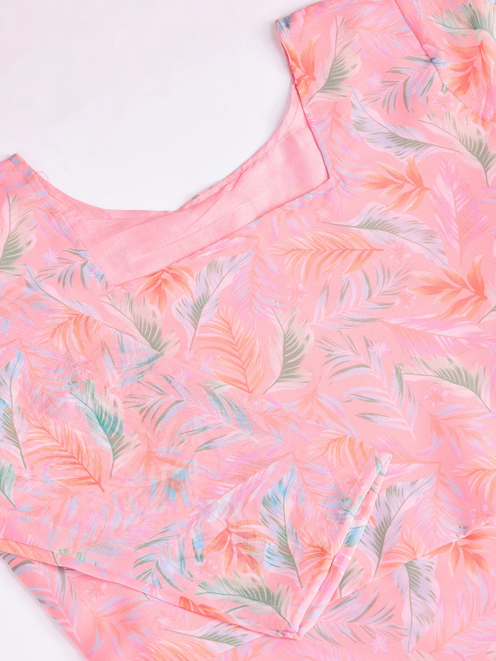 Peach Pastel Print Maxi Dress with Flowy Dupatta - Rheycart