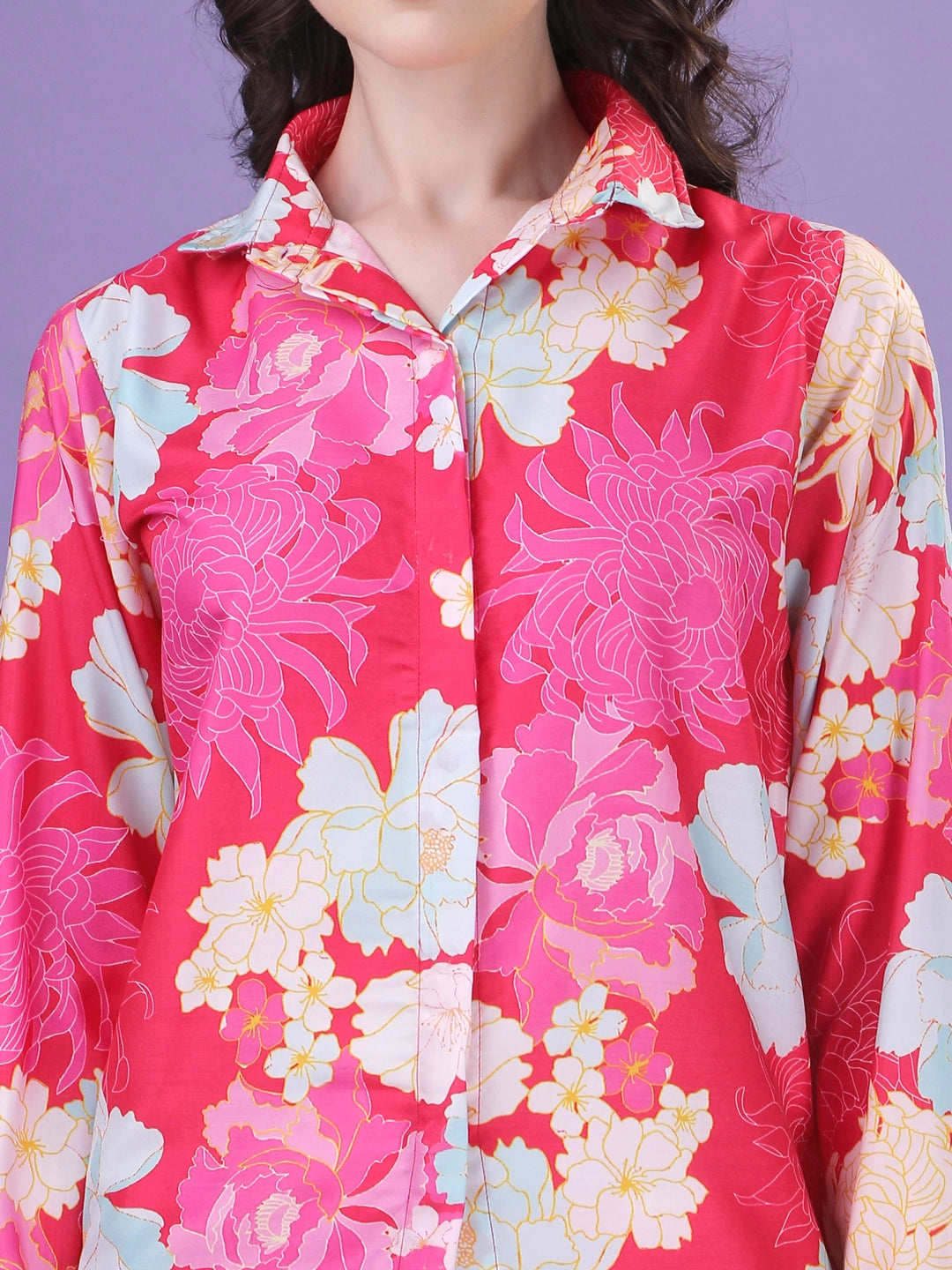 Pink Floral Pattern Cotton Rayon Co-ord Set - Rheycart