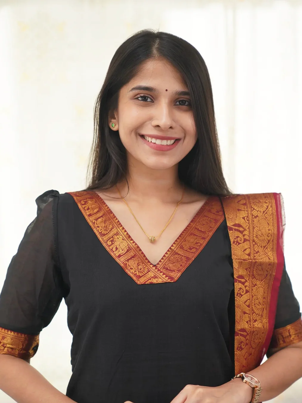 Kanchi Cotton V Neck Black Kurti And Dupatta - Rheycart