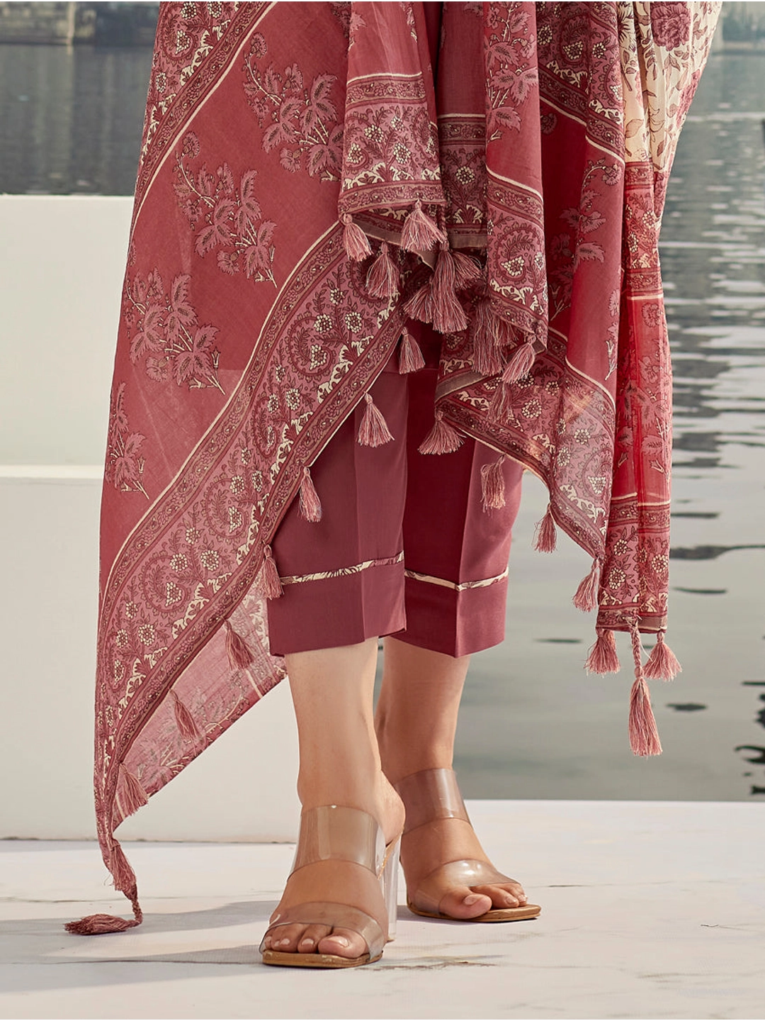 Embroidered Maroon Cotton Silk Kurta Set with Floral Dupatta - Rheycart