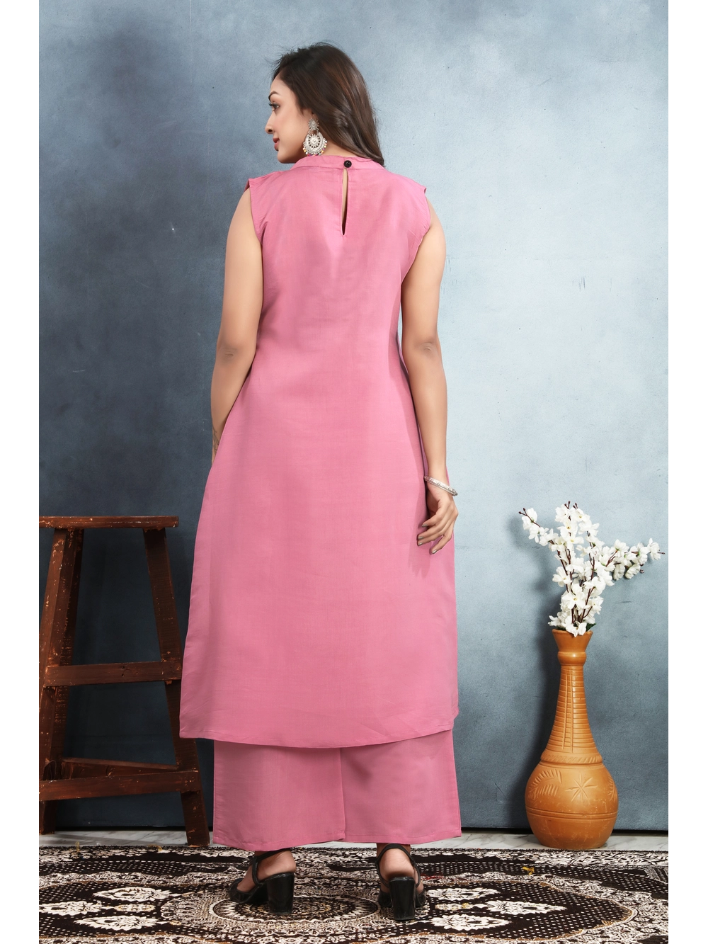 Roman Silk Pink Kurti Set For Women - Rheycart