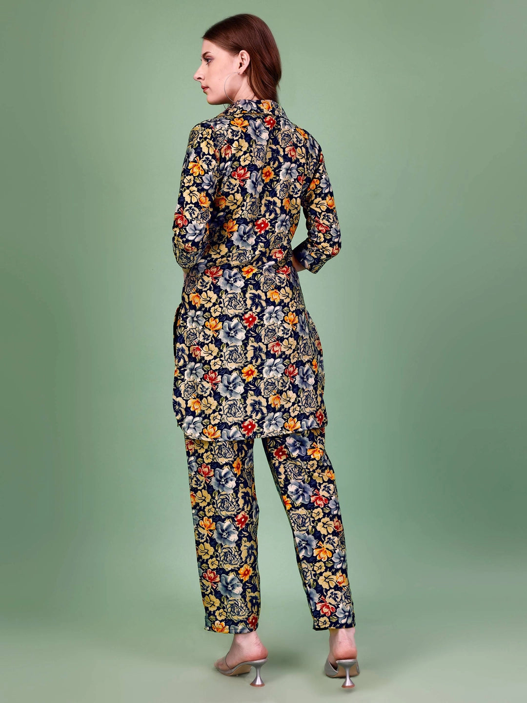 Blue Cotton Rayon Floral Printed Co-ord Set - Rheycart
