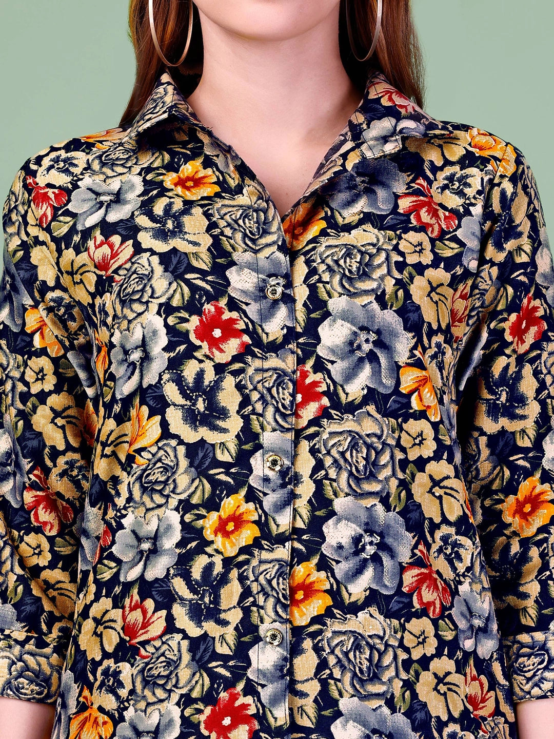 Blue Cotton Rayon Floral Printed Co-ord Set - Rheycart