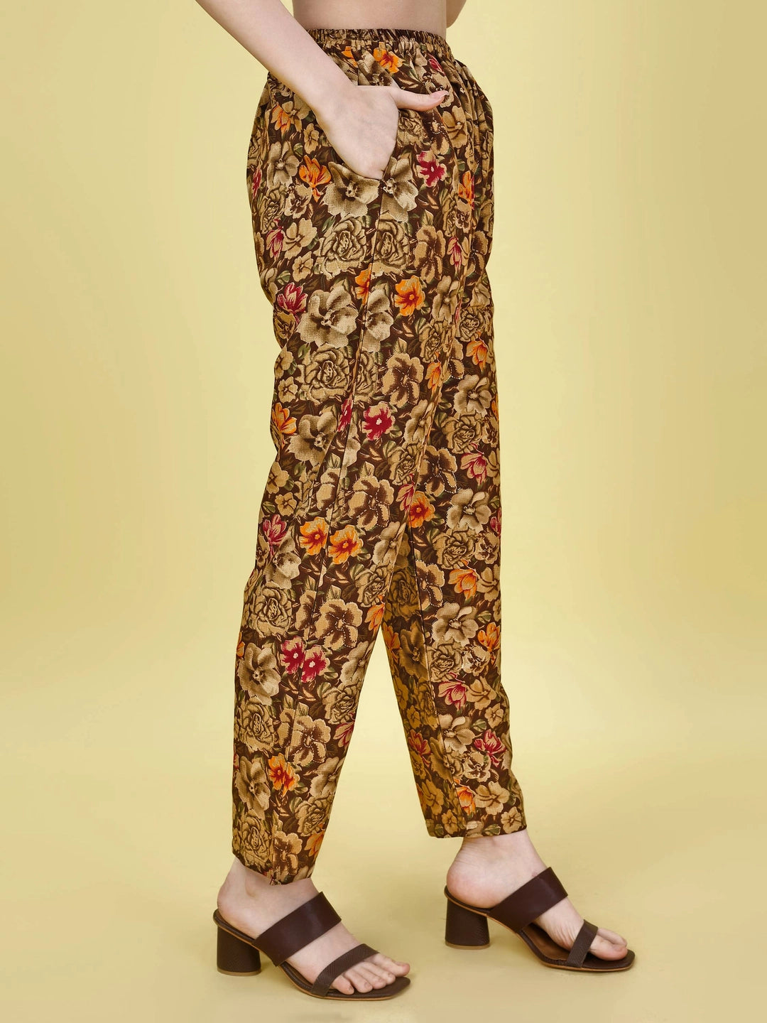 Coffee Cotton Rayon Floral Printed Co-ord Set - Rheycart