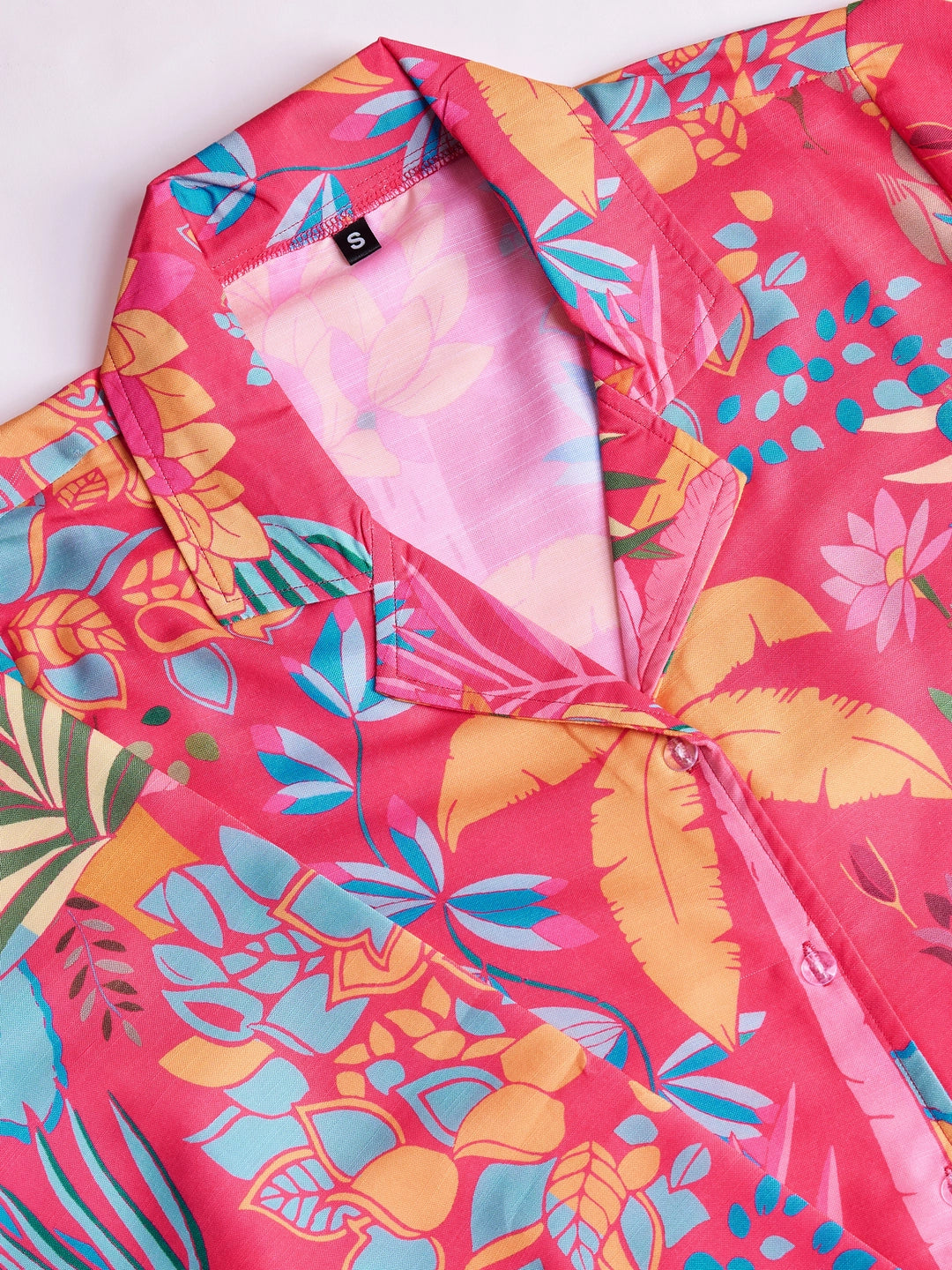 Pink Tropical Printed Co Ord Set for Women - Rheycart