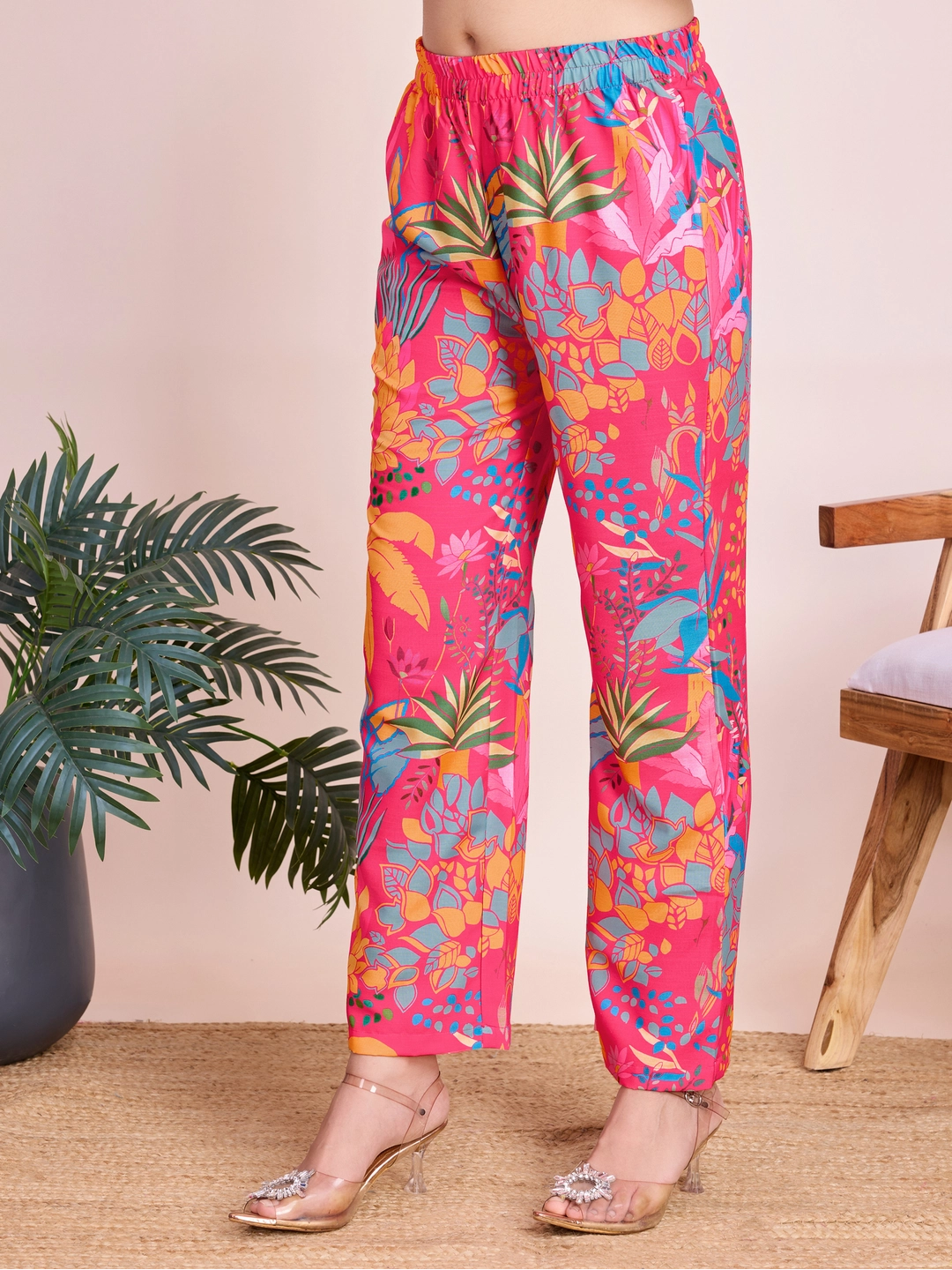 Pink Tropical Printed Co Ord Set for Women - Rheycart