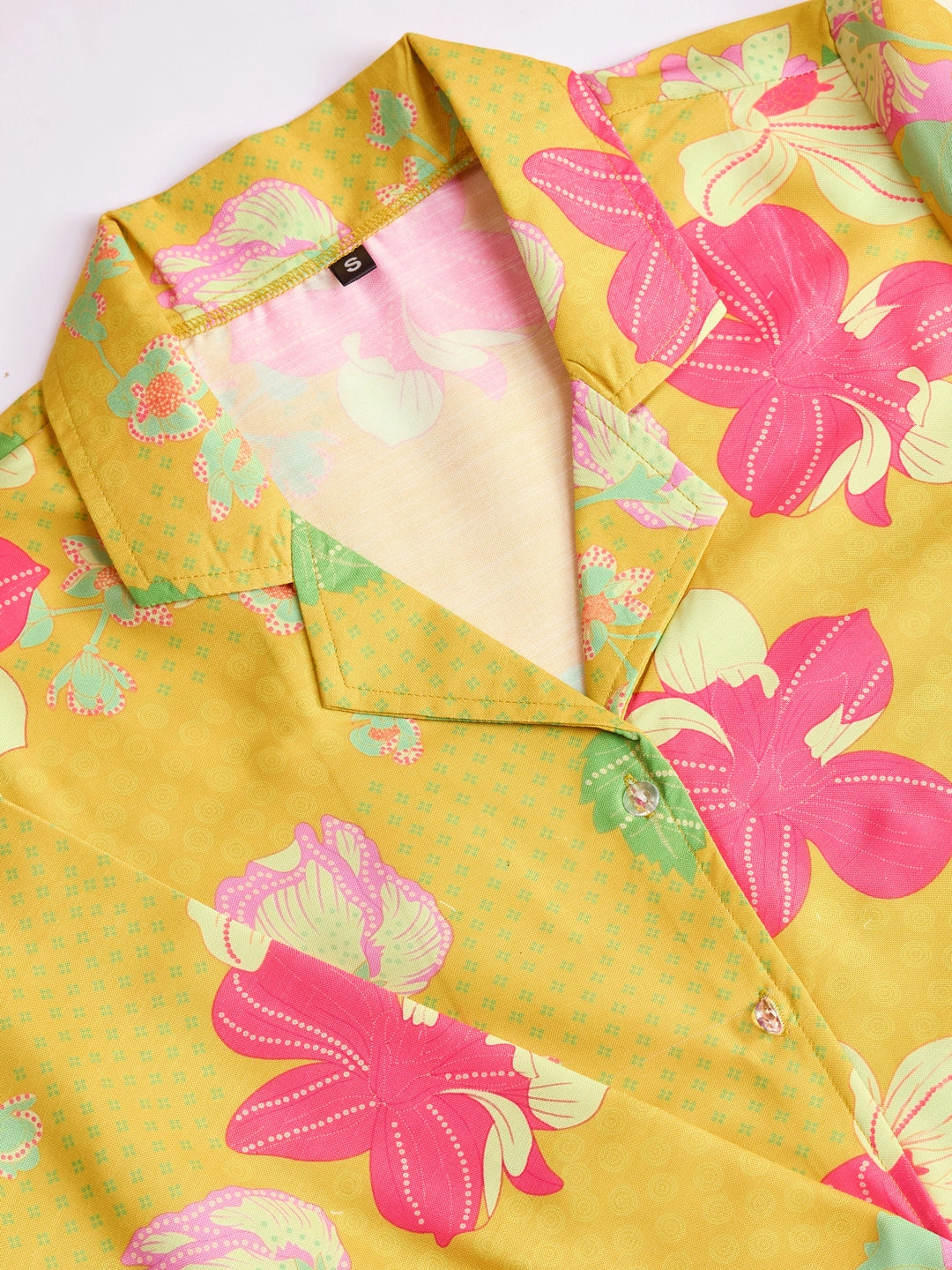 Mustard Yellow Floral Printed Co Ord Set for Women - Rheycart