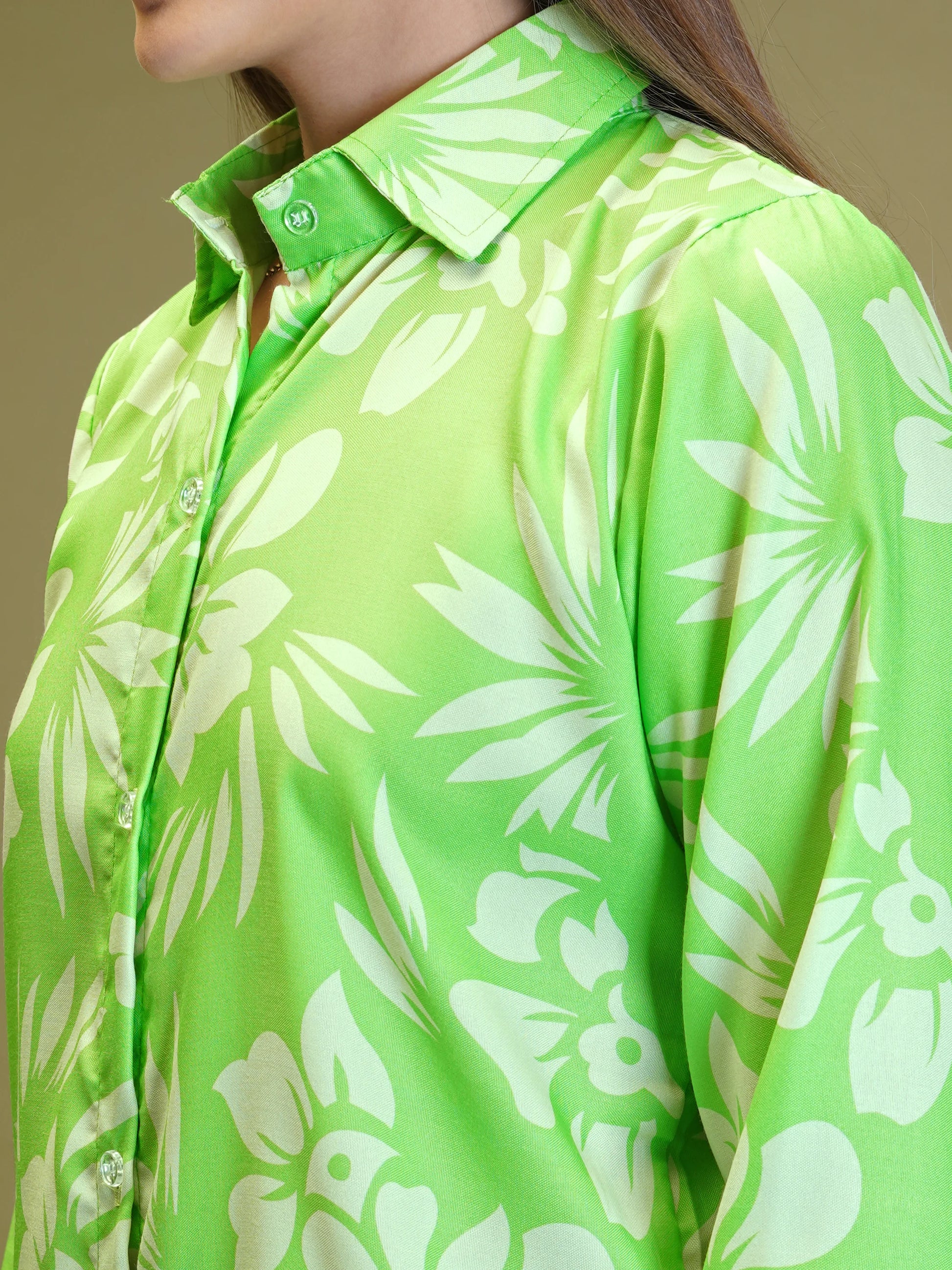 Neon Green Floral Co-ord Set For Women - Rheycart