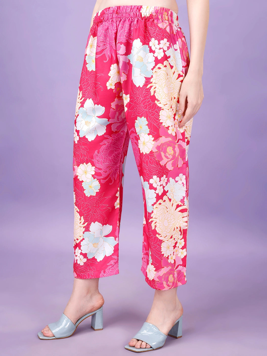 Pink Floral Pattern Cotton Rayon Co-ord Set - Rheycart