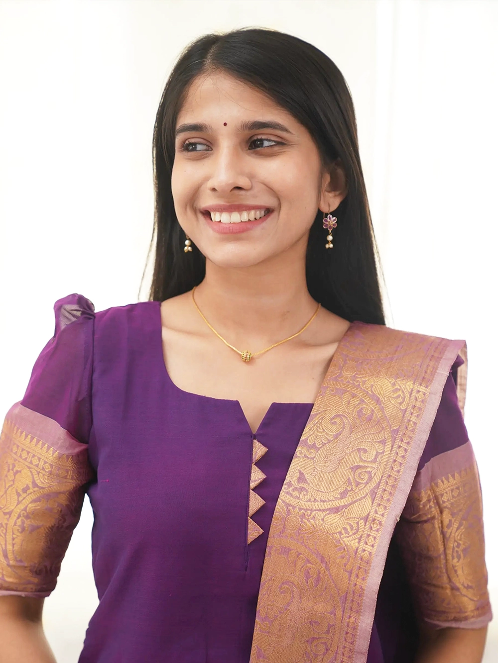 Kanchi Cotton Purple Kurti And Dupatta - Rheycart