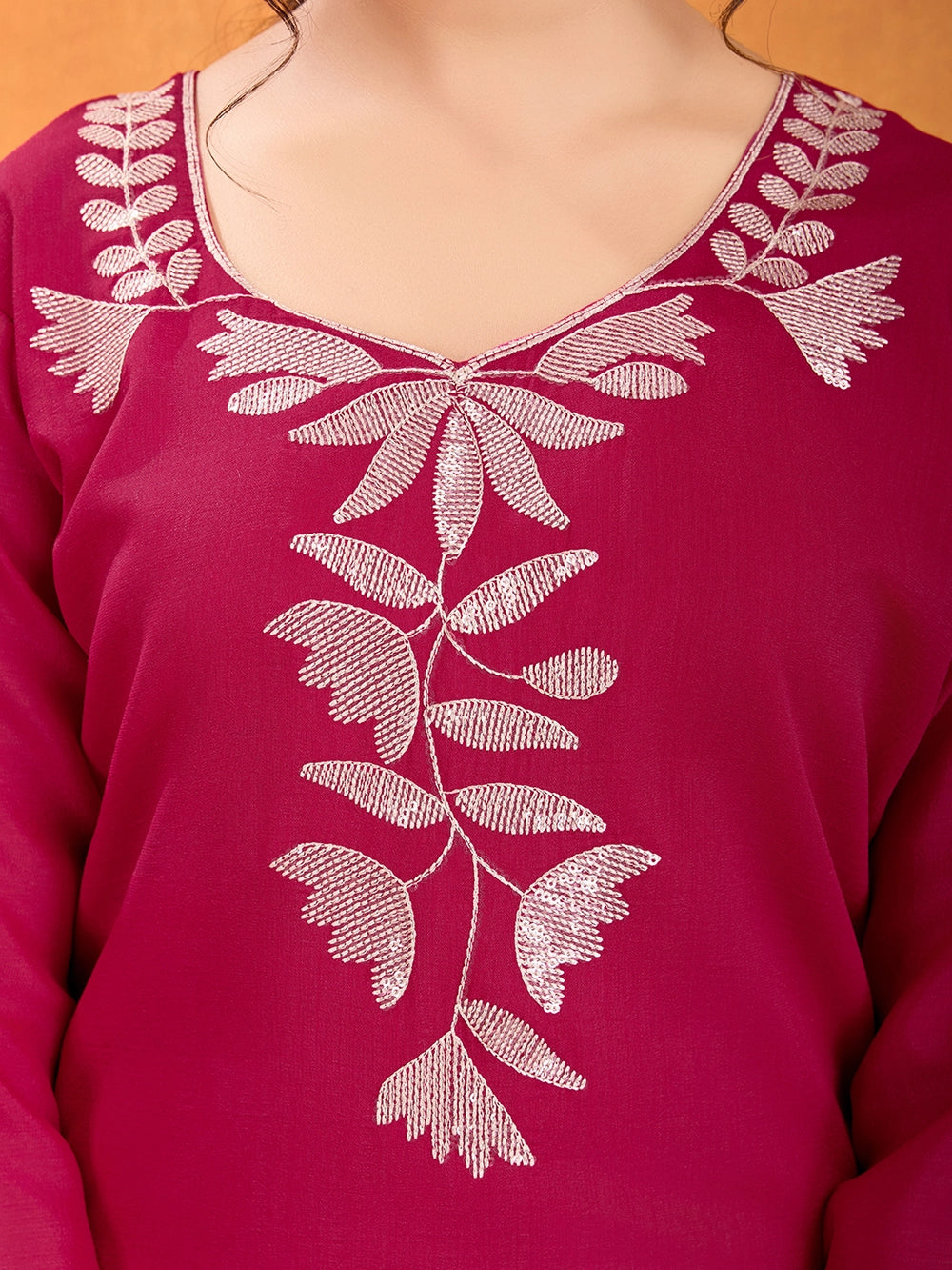 Pink Vichitra Silk Embroidery Straight Kurti Set - Rheycart