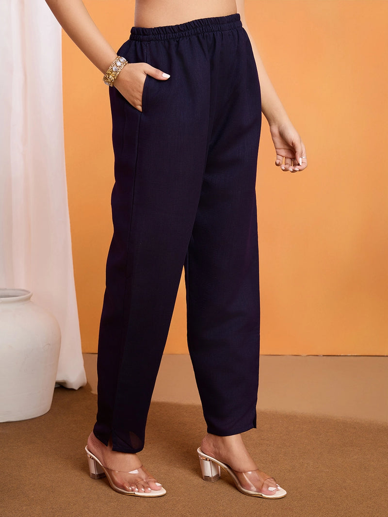 Violet Vichitra Silk Embroidered Straight Suit Set - Rheycart