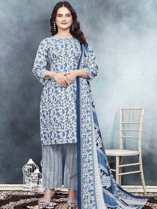 Blue Ruby Cotton Printed Kurti Set - Rheycart