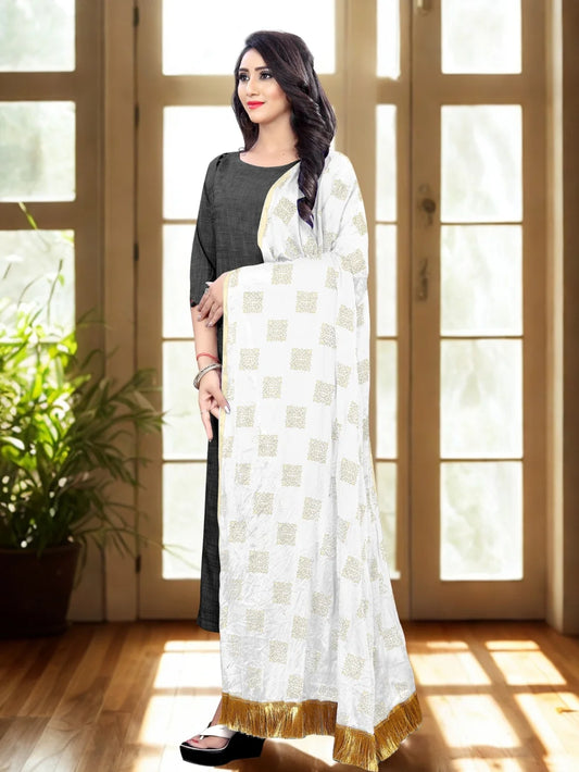 White Embellished Chiffon Dupatta