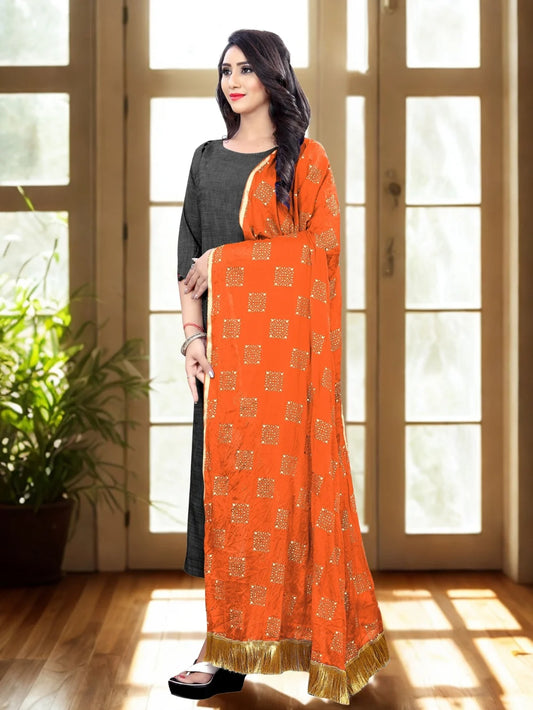 Embellished Orange Chiffon Dupatta