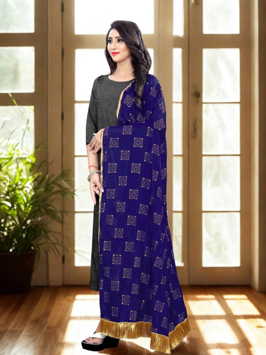 Embellished Neavy Blue Chiffon Dupatta
