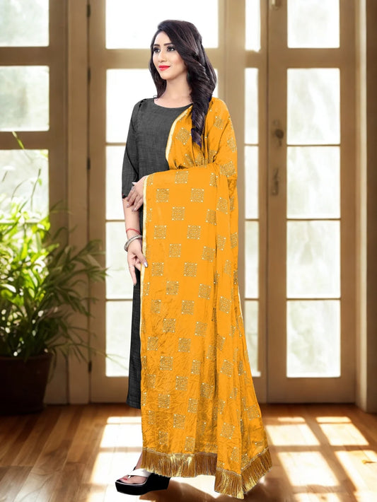 Embellished Yellow Chiffon Dupatta