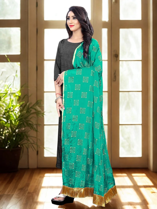 Green Embellished Chiffon Dupatta