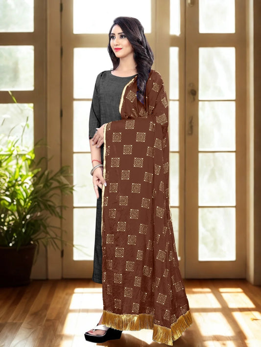 Embellished Brown Chiffon Dupatta