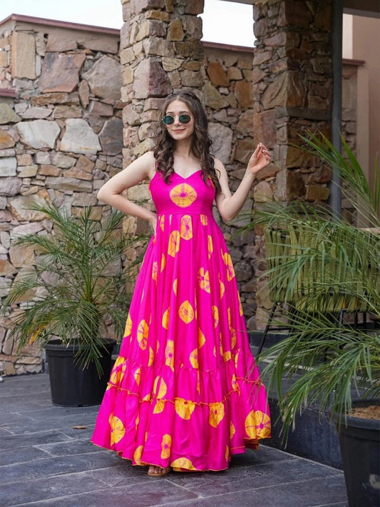Pink Floral Print Fit And Flare Dress For Women - Rheycart