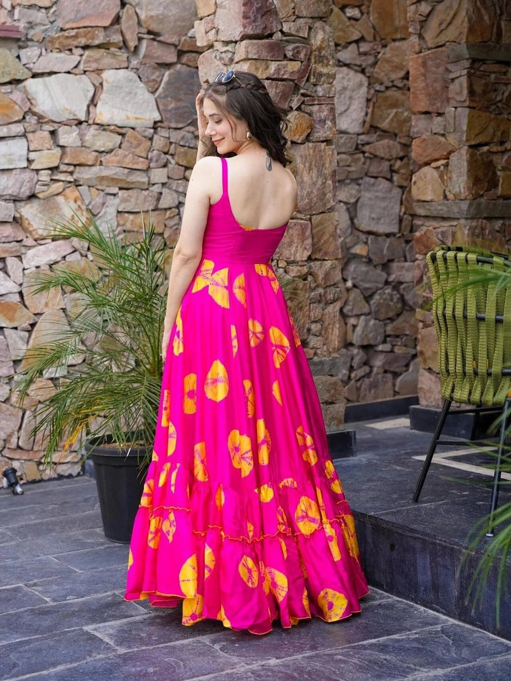 Pink Floral Print Fit And Flare Dress For Women - Rheycart
