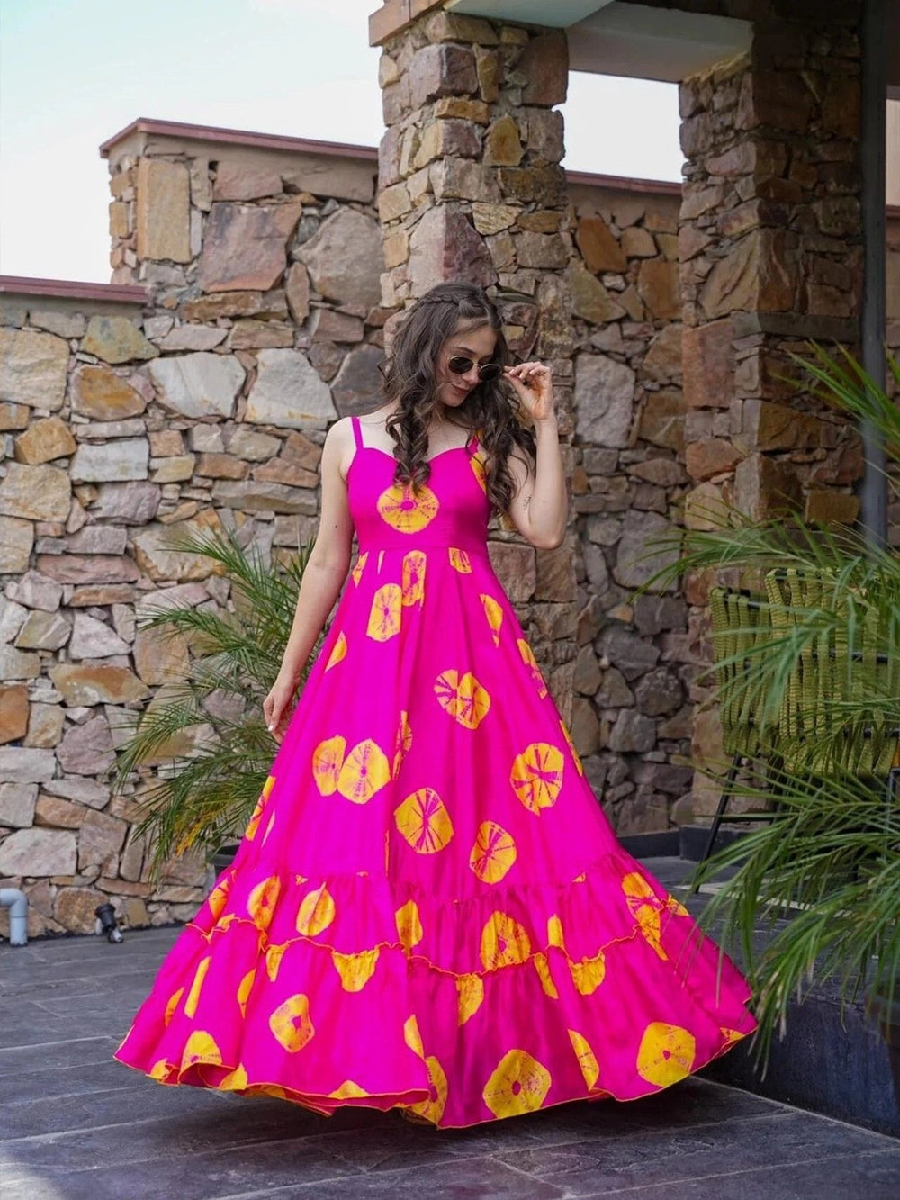 Pink Floral Print Fit And Flare Dress For Women - Rheycart