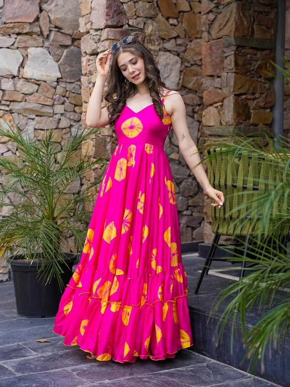 Pink Floral Print Fit And Flare Dress For Women - Rheycart
