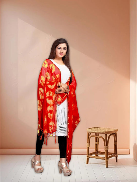 Women Bandhani Printed Tie And Dye Chiffon Dupatta