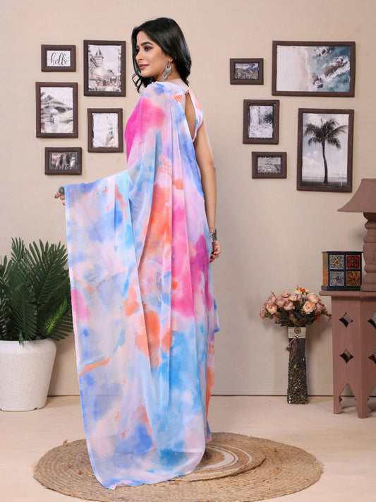 Printed Georgette Pre-Draped Saree