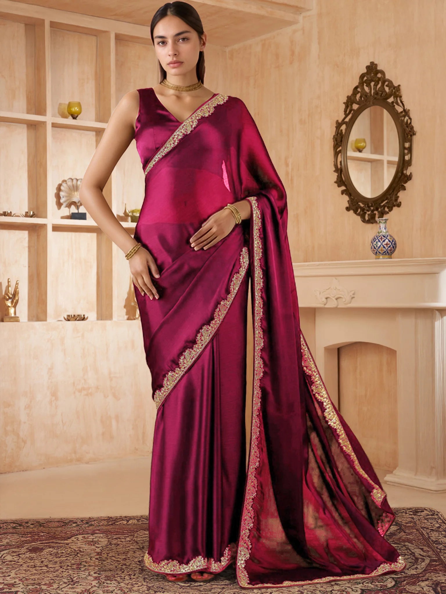 Bollywood Style Plain Silk Saree With Plain Blouse - Rheycart