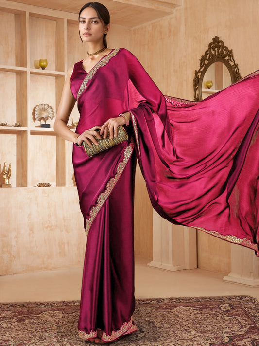 Bollywood Style Plain Silk Saree With Plain Blouse - Rheycart