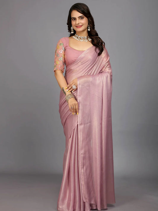 Pink Color Bollywood Plain Silk Blend Saree