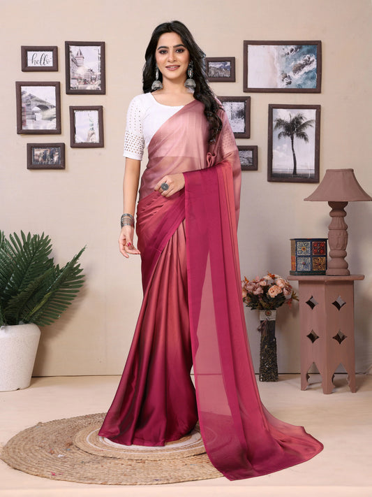 Ready to wear ombre satin saree